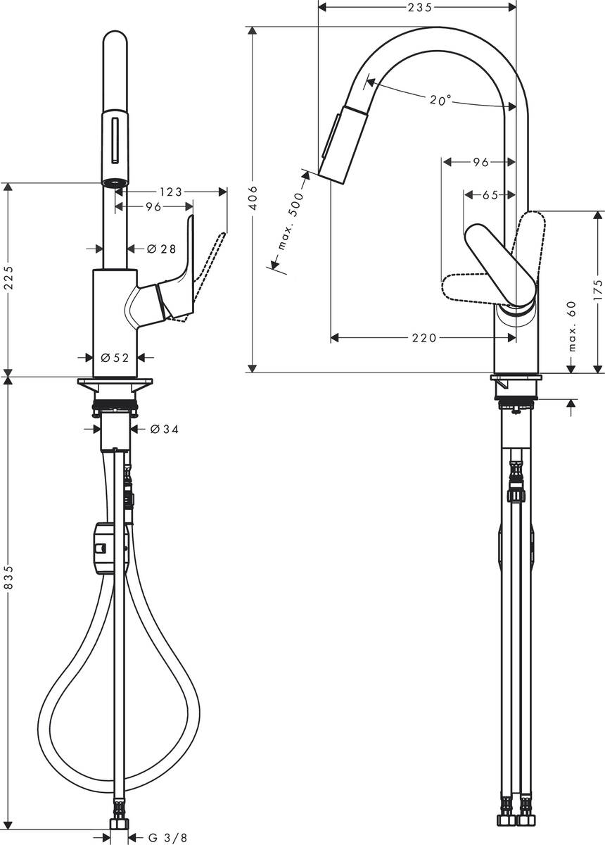 Змішувач Hansgrohe Focus для кухонної мийки, 240мм, 2-струменевий, поворотний, хром (31815000)