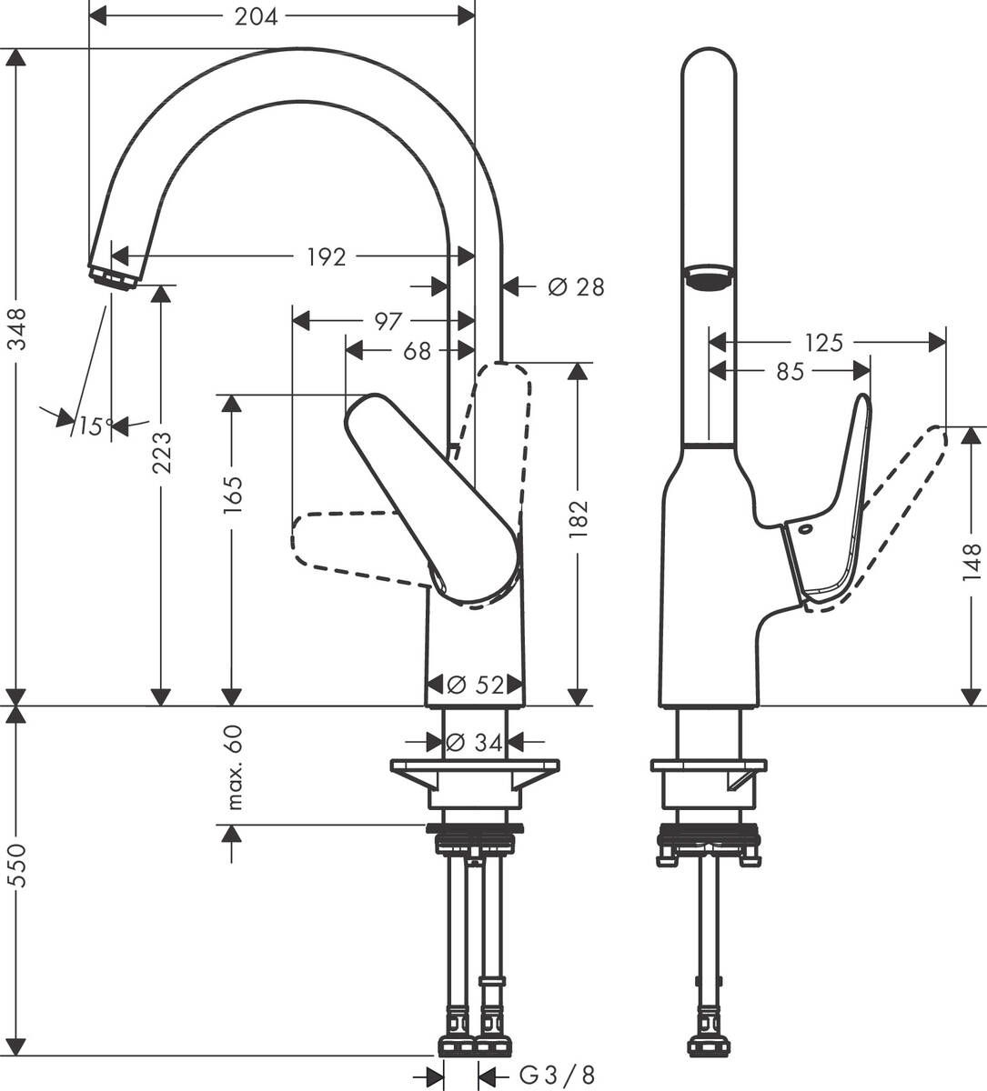 Змішувач Hansgrohe Focus M42 для кухонної мийки, 220мм, 1-струменевий, поворотний, хром (71802000)