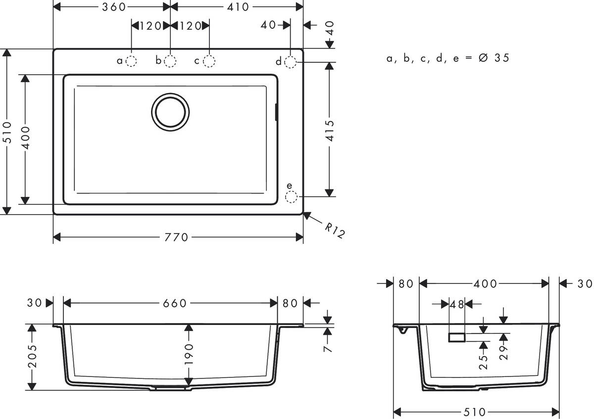 Мийка кухонна Hansgrohe S51, граніт, прямокутник, без крила, 770х510х190мм, чаша - 1, накладна, S510-F660, сірий камінь