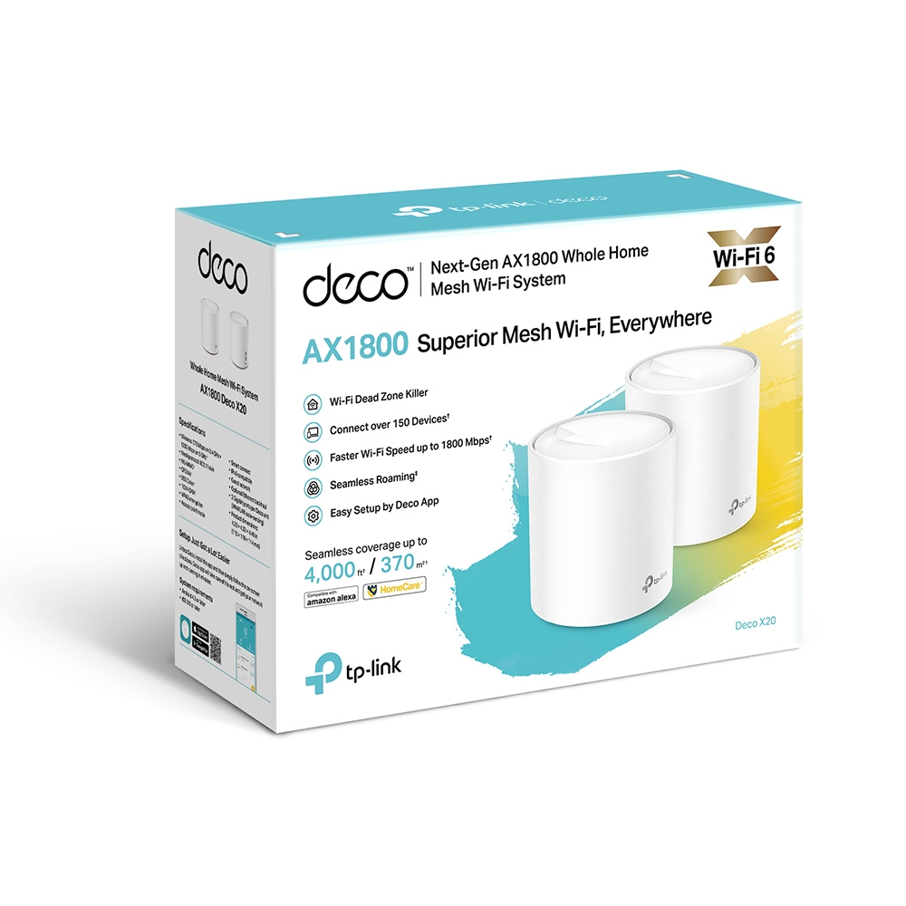 Маршрутизатор TP-LINK DECO X20 2PK AX1800 1xGE LAN 1xGE WAN MU-MIMO OFDMA MESH (DECO-X20-2-PACK)