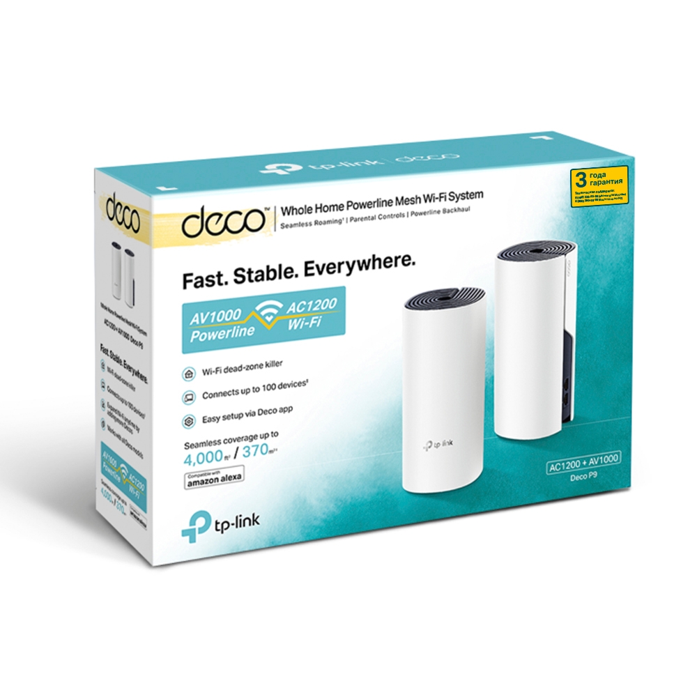 Маршрутизатор TP-LINK DECO P9 2PK AC1200+AC1000 2xGE LAN/WAN Powerline MESH (DECO-P9-2-PACK)