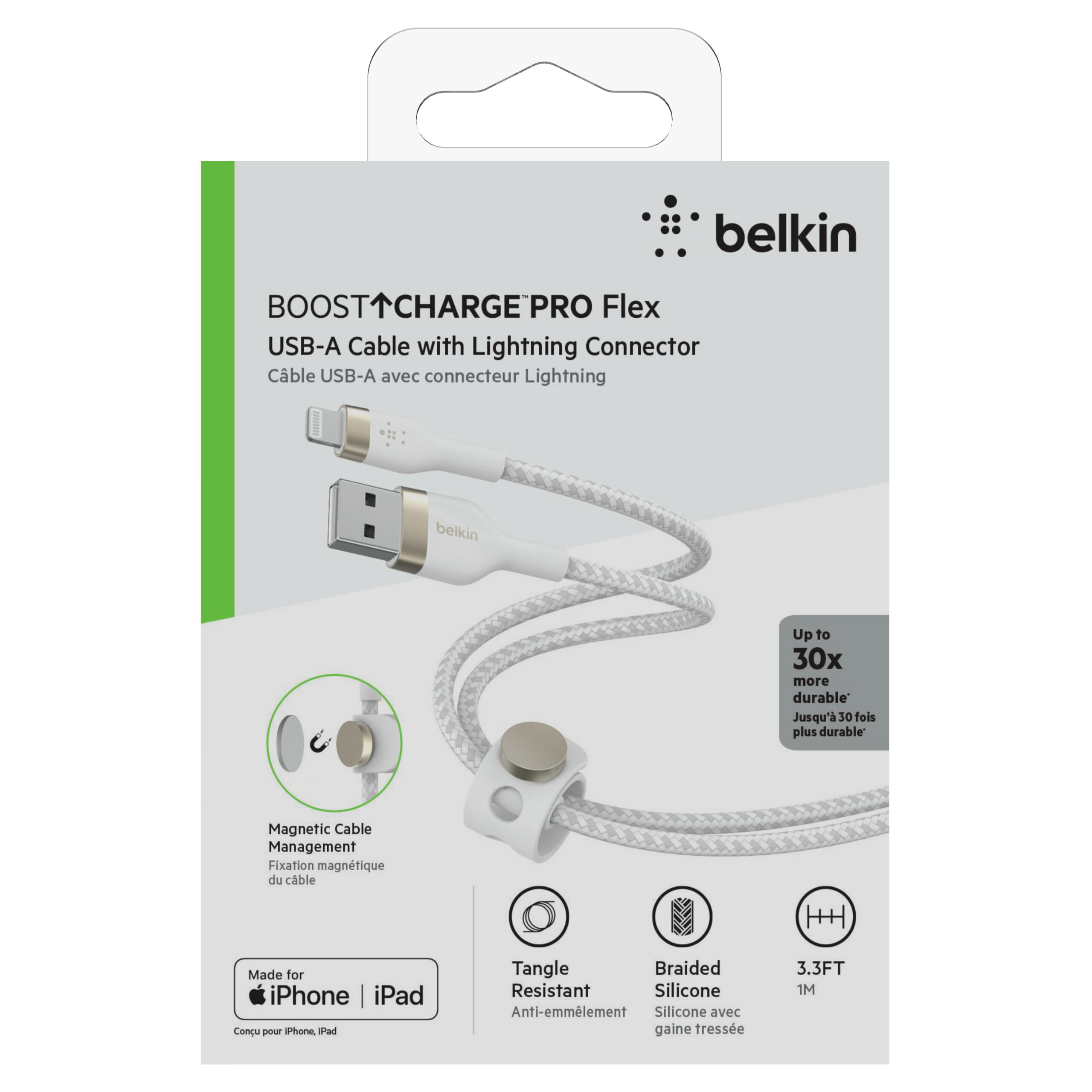 Кабель Belkin USB-A – Lightning 1м силиконовый плетеный White (CAA010BT1MWH)