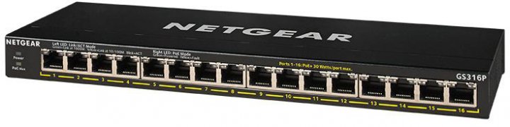 Комутатор NETGEAR GS316P 16xGE PoE+ (115Вт), FlexPoE, некерований