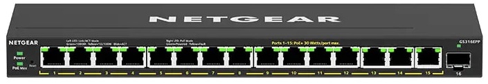 Комутатор NETGEAR GS316EPP 15x1GE PoE+(231Вт), 1xSFP, керований