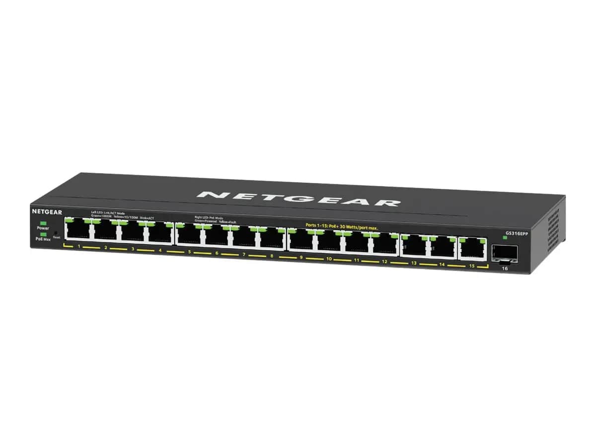 Комутатор NETGEAR GS316EPP 15x1GE PoE+(231Вт), 1xSFP, керований