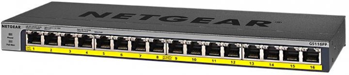 Комутатор NETGEAR GS116PP PoE+(183Вт), FlexPoE, некерований