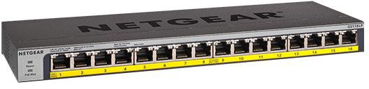 Комутатор NETGEAR GS116PP PoE+(183Вт), FlexPoE, некерований