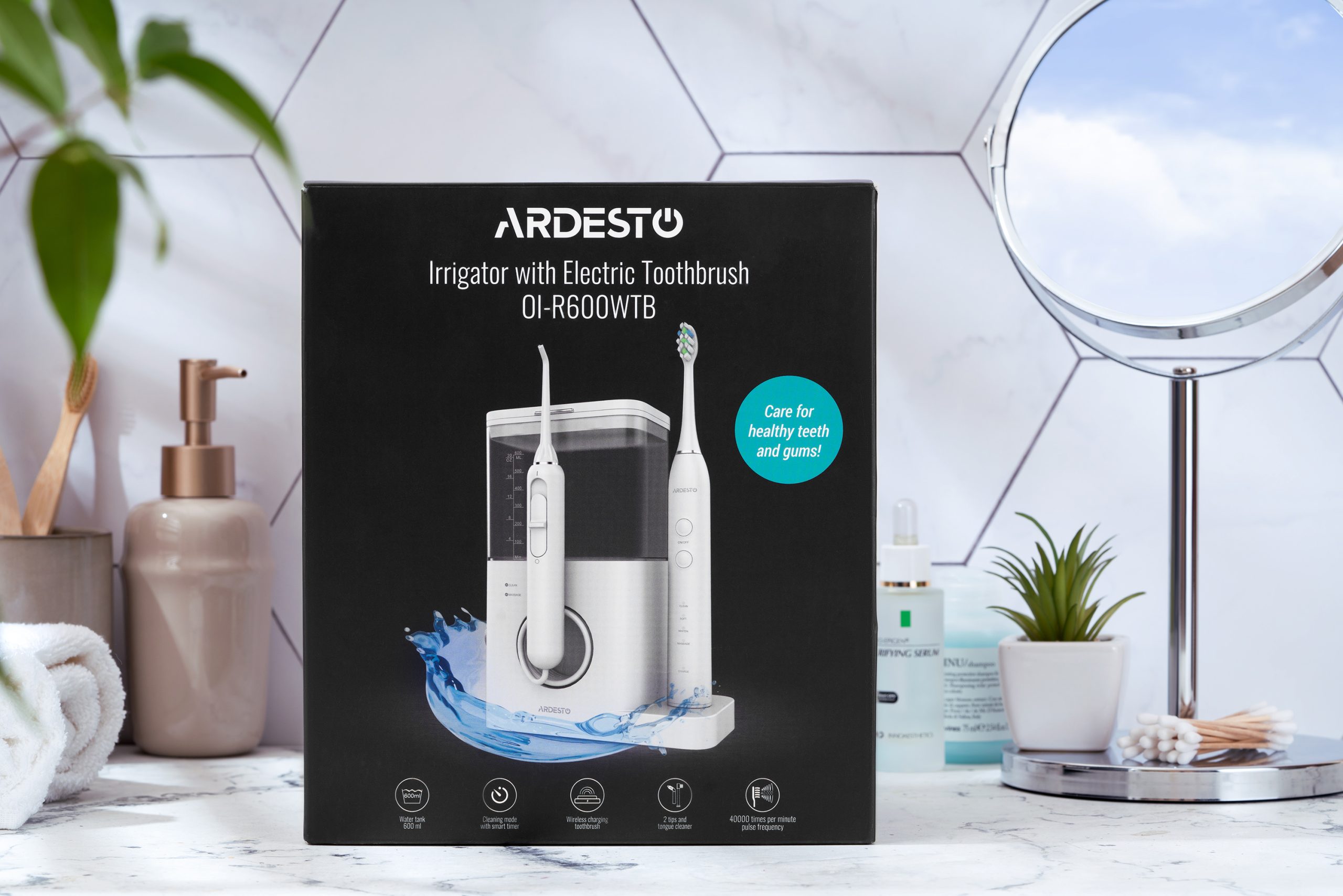 Ирригатор стационарный Ardesto OI-R600WTB + электрическая зубная щетка, белый