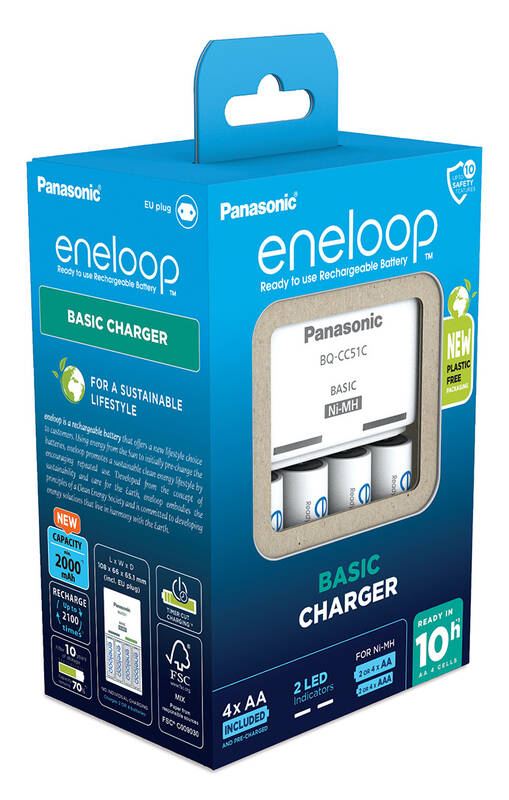 Зарядний пристрій Basic Charger+  Акумулятор Eneloop NI-MH  AA 2000 мАг, 4 шт.