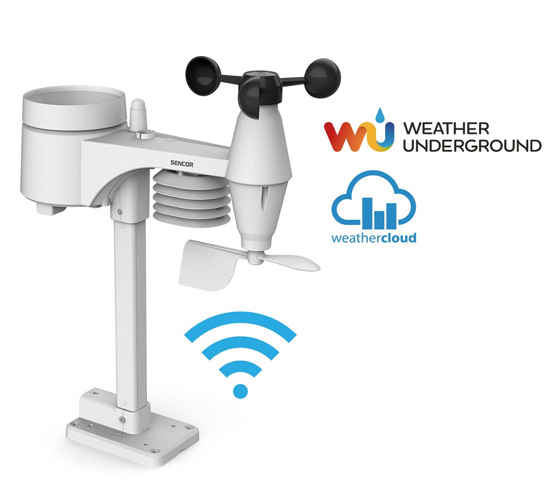 Метеостанція Sencor, внутр/зовн вимірювання, від мережі/CR2032x1+AAx3, темп-ра, вологість, час, прогноз погоди, атмосферний тиск