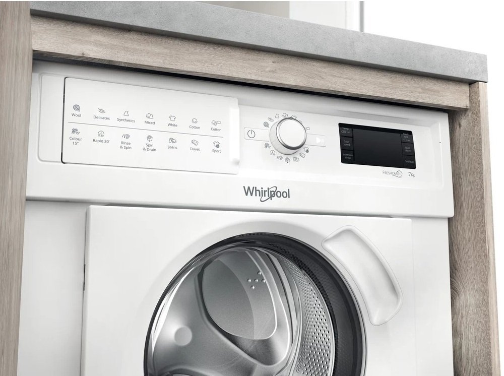 Пральна машина Whirlpool вбудована фронтальна, 7кг, 1400, A+++, 60см, дисплей, пара, інвертор, білий