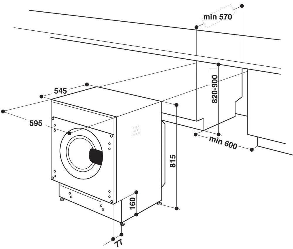 Пральна машина Whirlpool вбудована фронтальна, 7кг, 1400, A+++, 60см, дисплей, пара, інвертор, білий