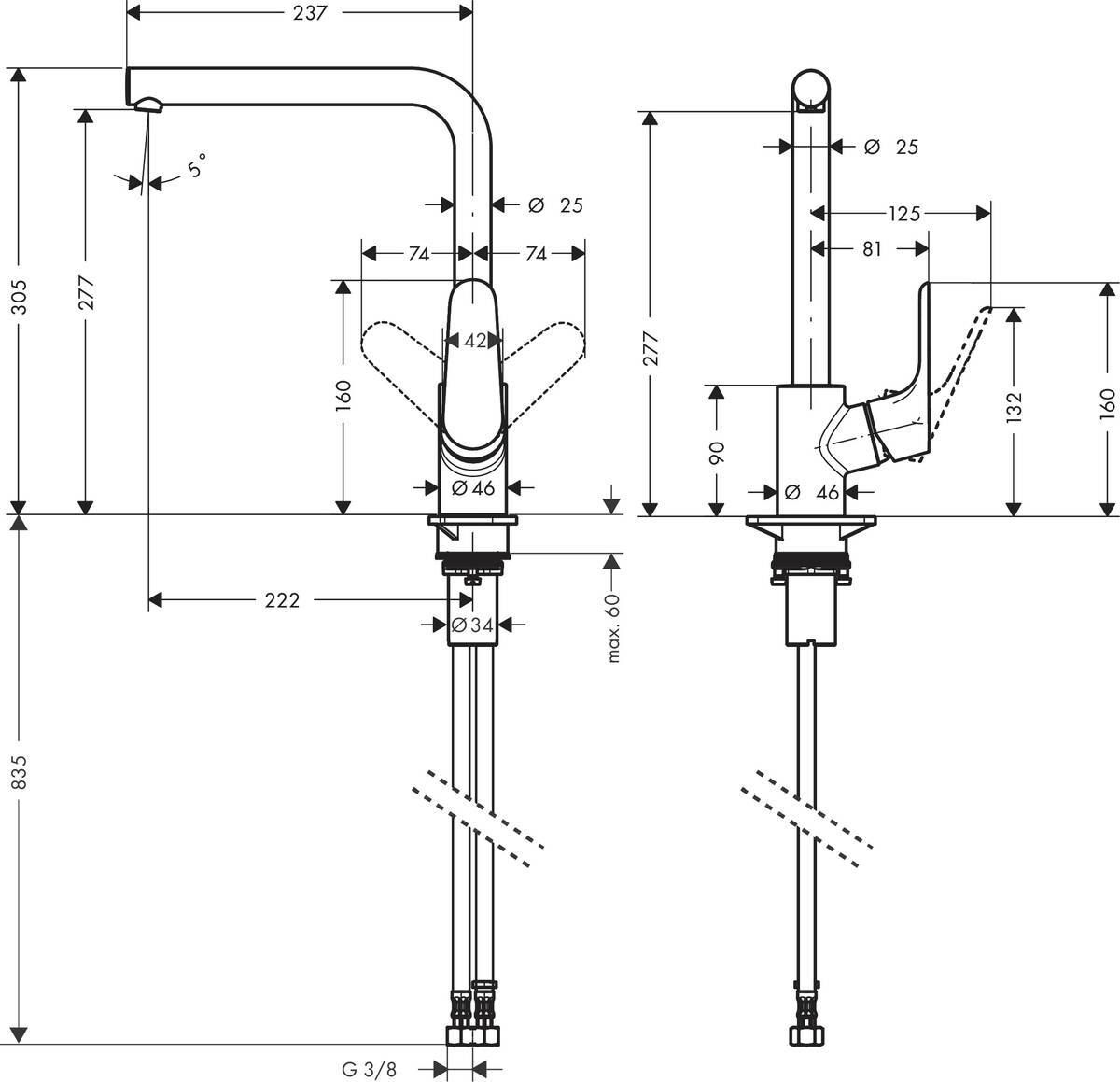 Смеситель для кухни Hansgrohe Focus, 237мм, поворотный (31817670)