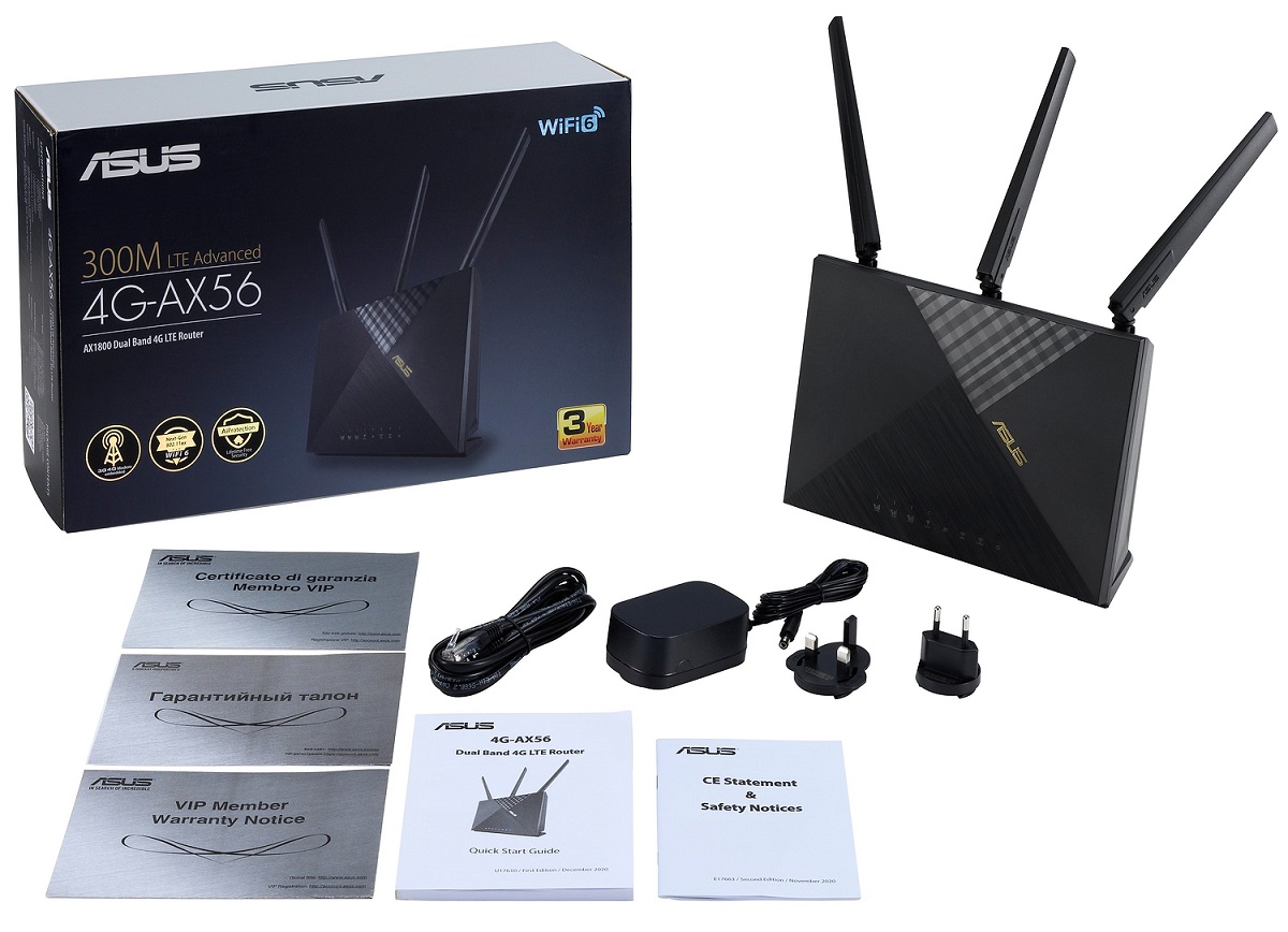 Маршрутизатор ASUS 4G-AX56U AX1800, 4xGE LAN, 1xGE WAN, 1xnanoSIM card, MU-MIMO