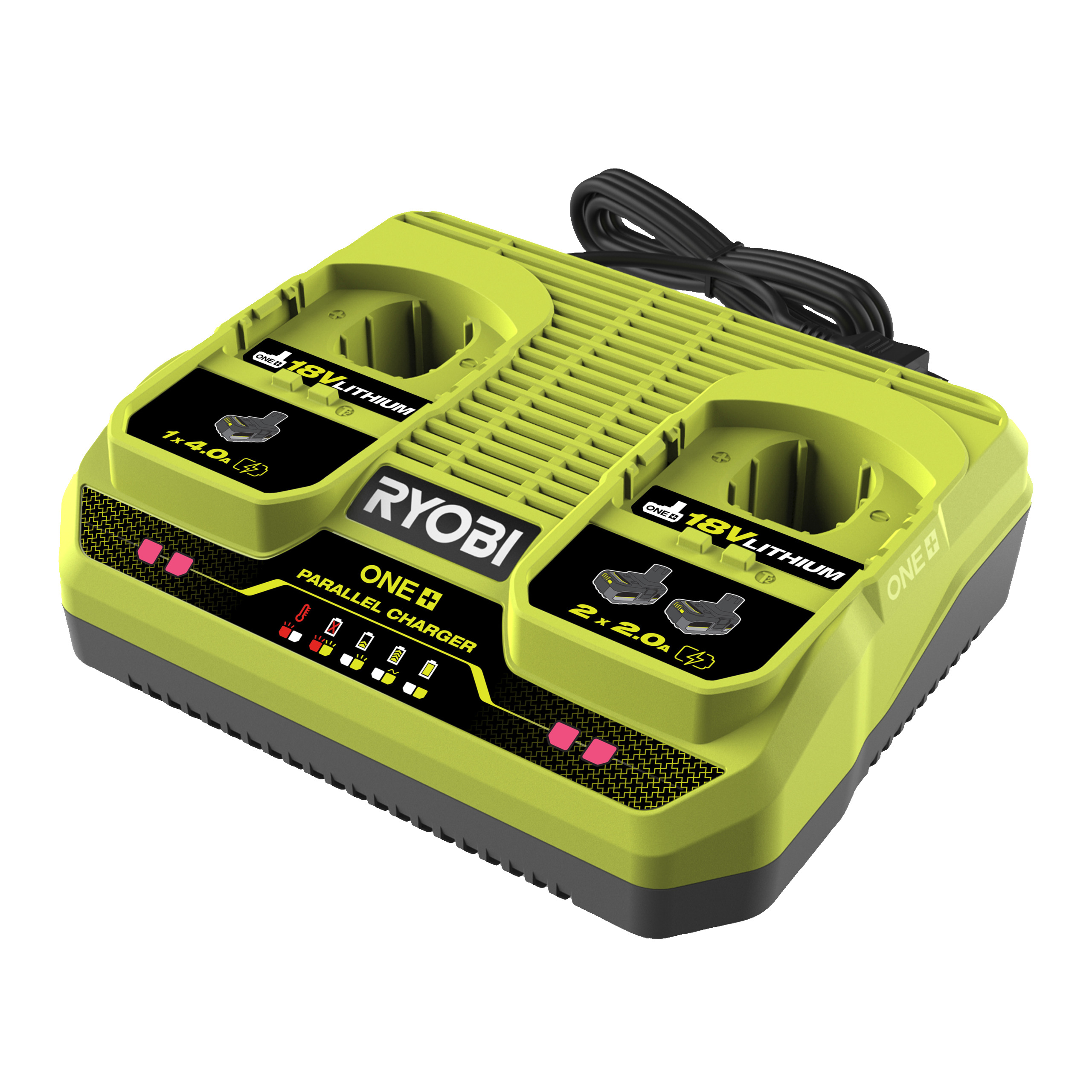 Зарядний пристрій двопортовий Ryobi RC18240G, 18В ONE+, 4А.