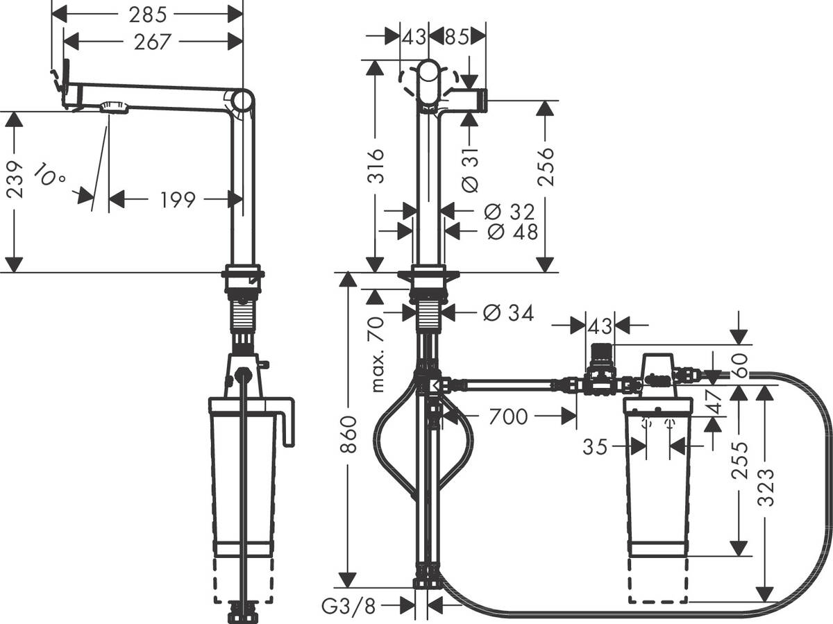 Змішувач Hansgrohe Aqittura M91, 285 мм, поворотний, FilterSystem 240, під сталь (76804800)