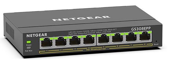 Коммутатор NETGEAR GS308EPP 8xGE PoE+ (123Вт), управляемый (GS308EPP-100PES)