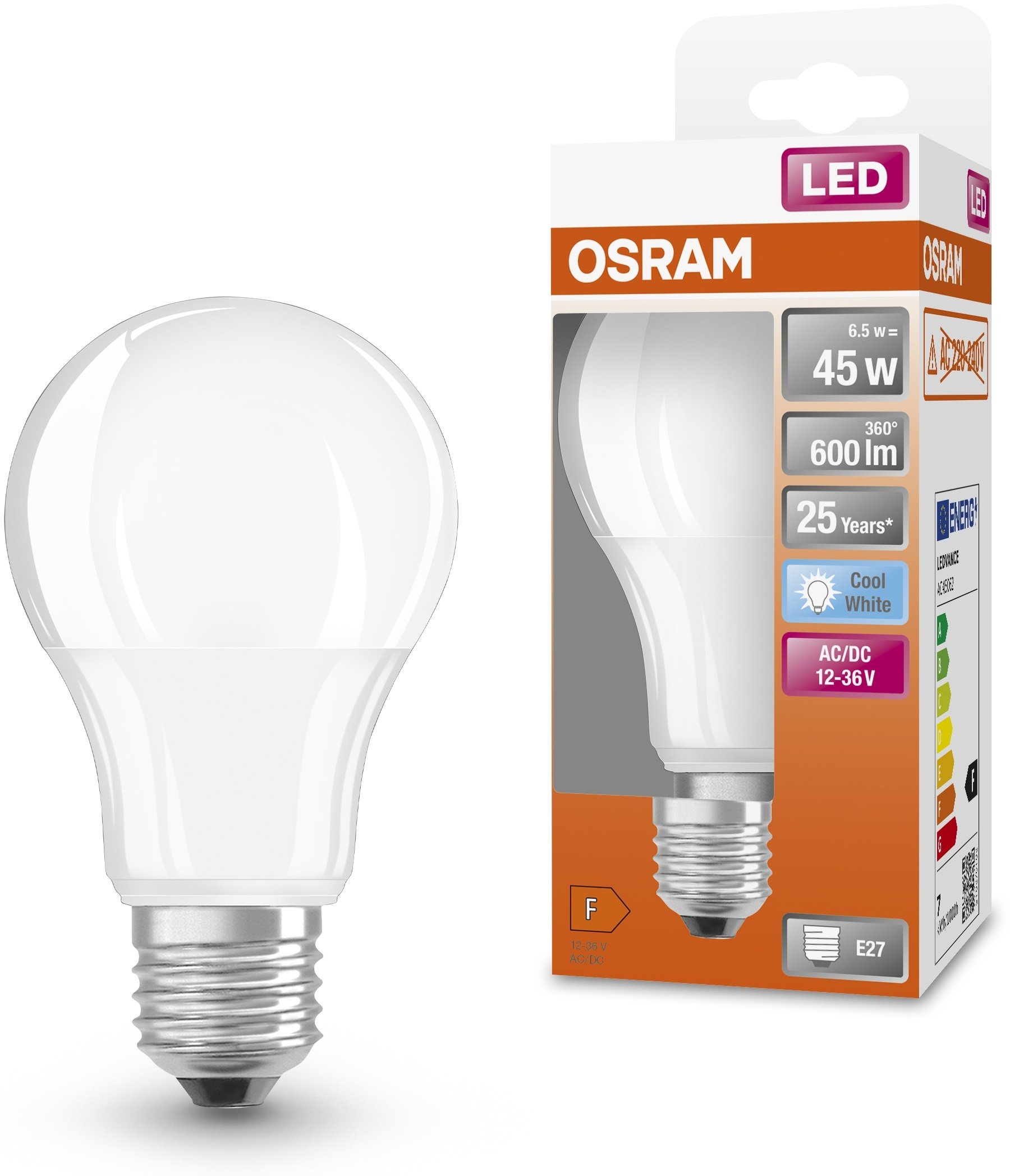 Лампа OSRAM LED E27 6,5Вт 4000K 600Лм CLA65 низковольтная 12-36В