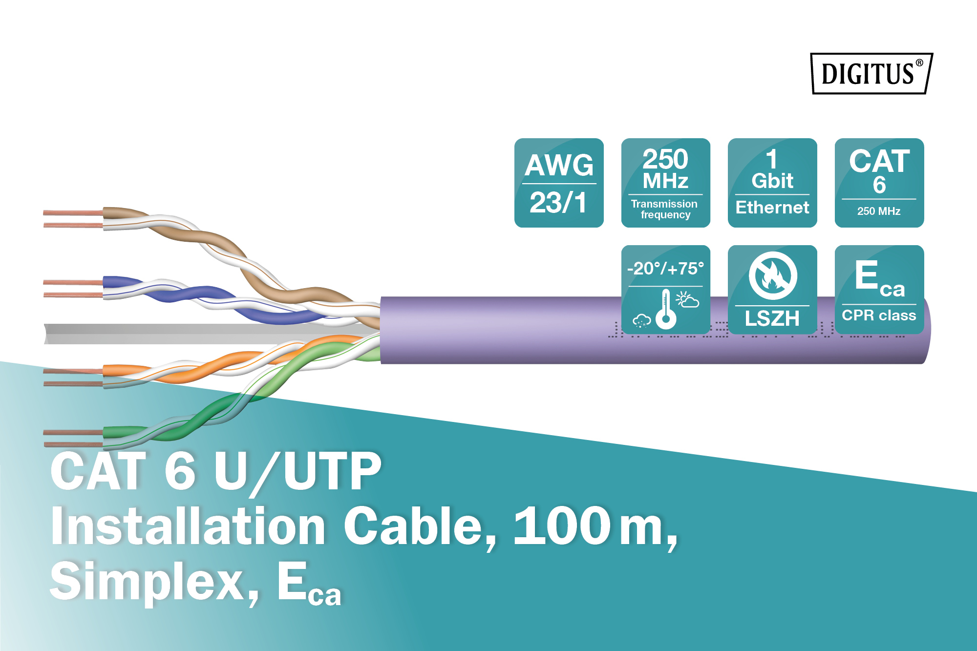 Патч-корд DIGITUS CAT 6 U-UTP 100m, AWG 23/1, LSZH-1, Purple (DK-1613-VH-1)