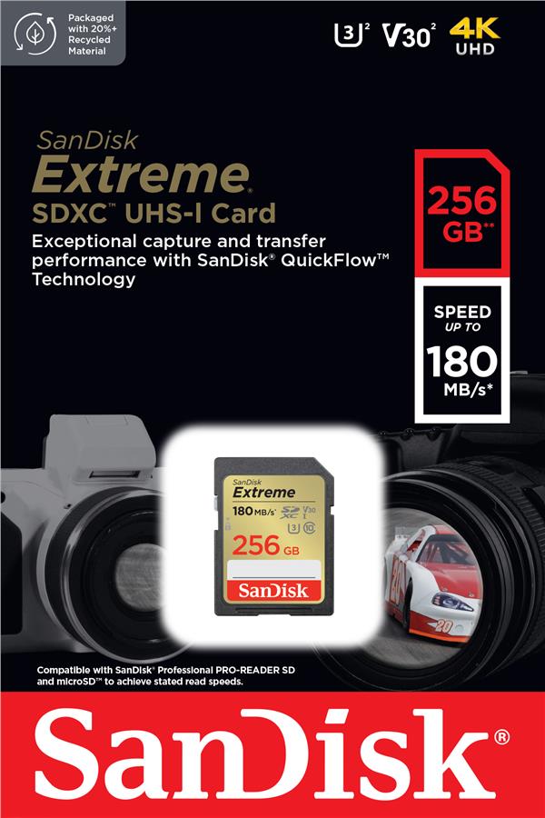 Карта пам`яті SanDisk SD 256GB C10 UHS-I U3 R180/W130MB/s Extreme V30 (SDSDXVV-256G-GNCIN)