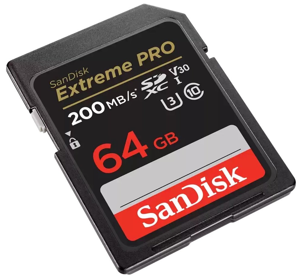 Карта памяти SanDisk SD 64GB C10 UHS-I U3 R200/W90MB/s Extreme Pro V30 (SDSDXXU-064G-GN4INЯ)