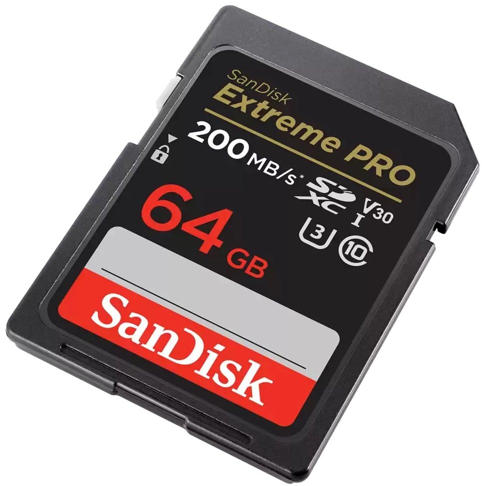 Карта памяти SanDisk SD 64GB C10 UHS-I U3 R200/W90MB/s Extreme Pro V30 (SDSDXXU-064G-GN4INЯ)