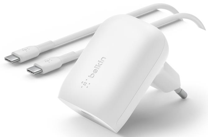 Зарядний пристрій мережевий Belkin 30Вт USB-С PD PPS, кабель USB-С > USB-C, 1м, білий