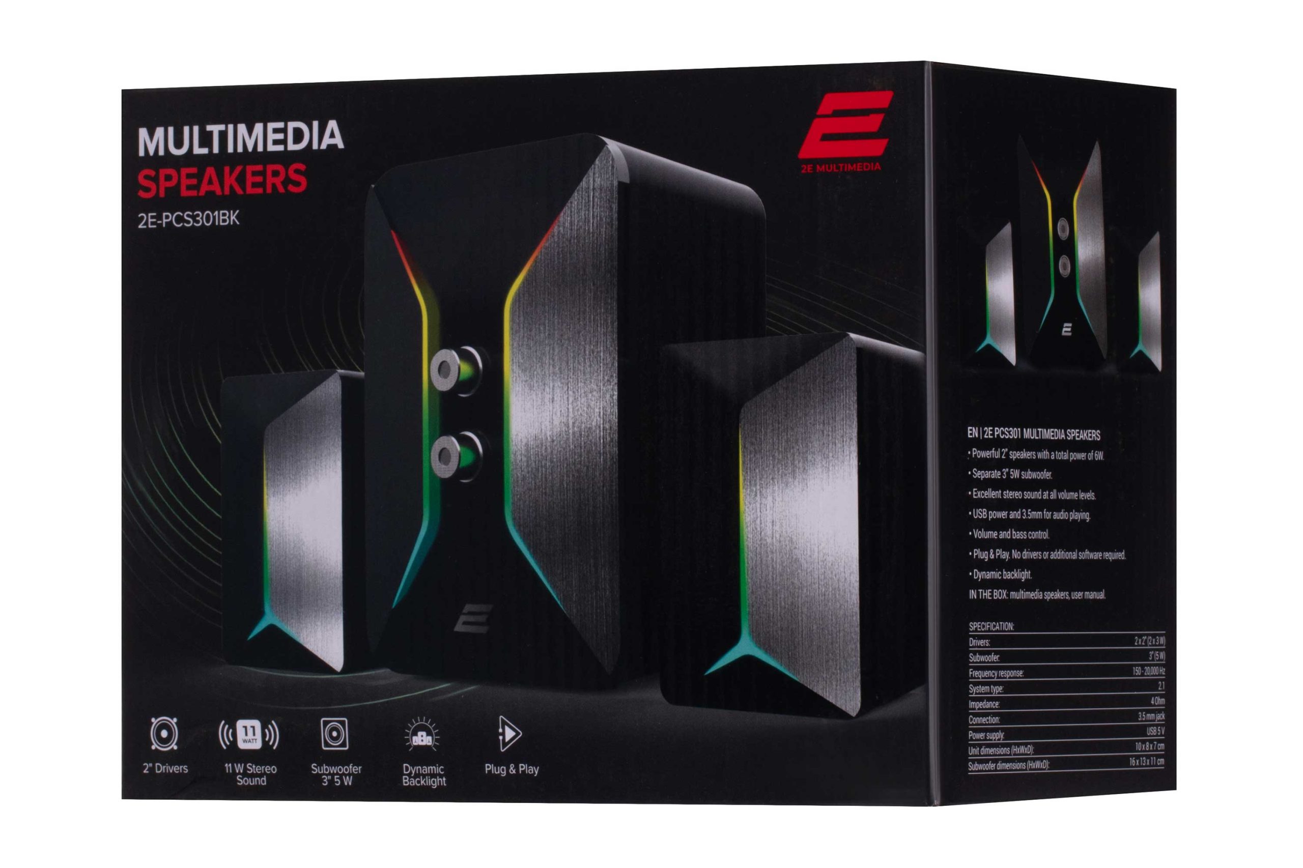 Акустична система 2E PCS301 RGB, 2.1, USB, Black (2E-PCS301BK)