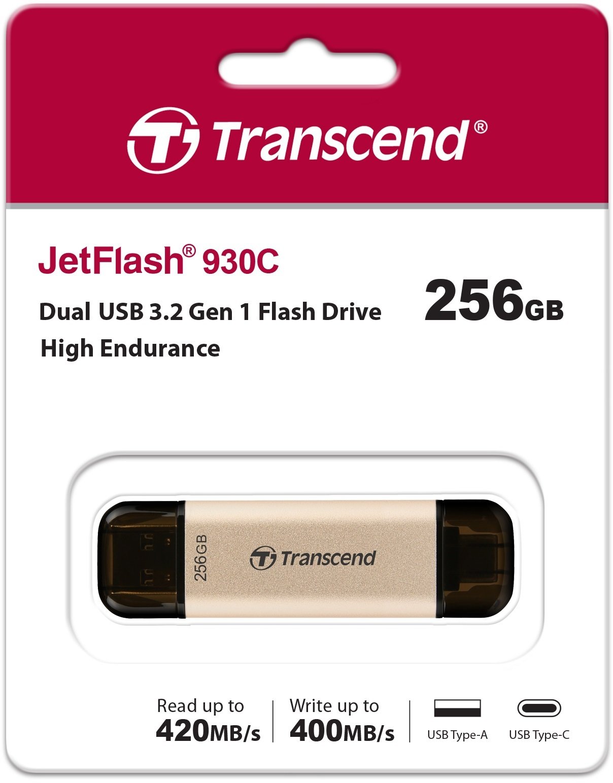 Накопичувач USB 3.2+Type-C Transcend JetFlash 930 Black R420/W400MB/s 256GB (TS256GJF930C)