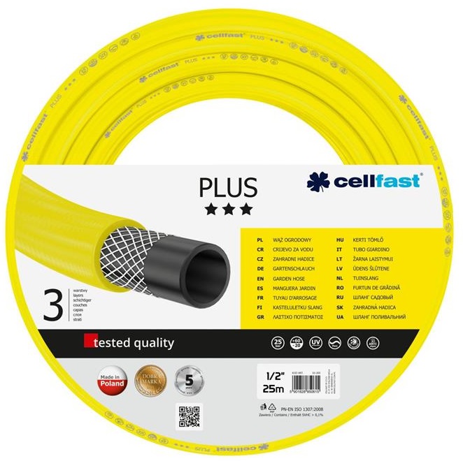 Шланг садовий Cellfast PLUS, 1/2', 25м, 3 шари, до 25 Бар, -20…+60°C