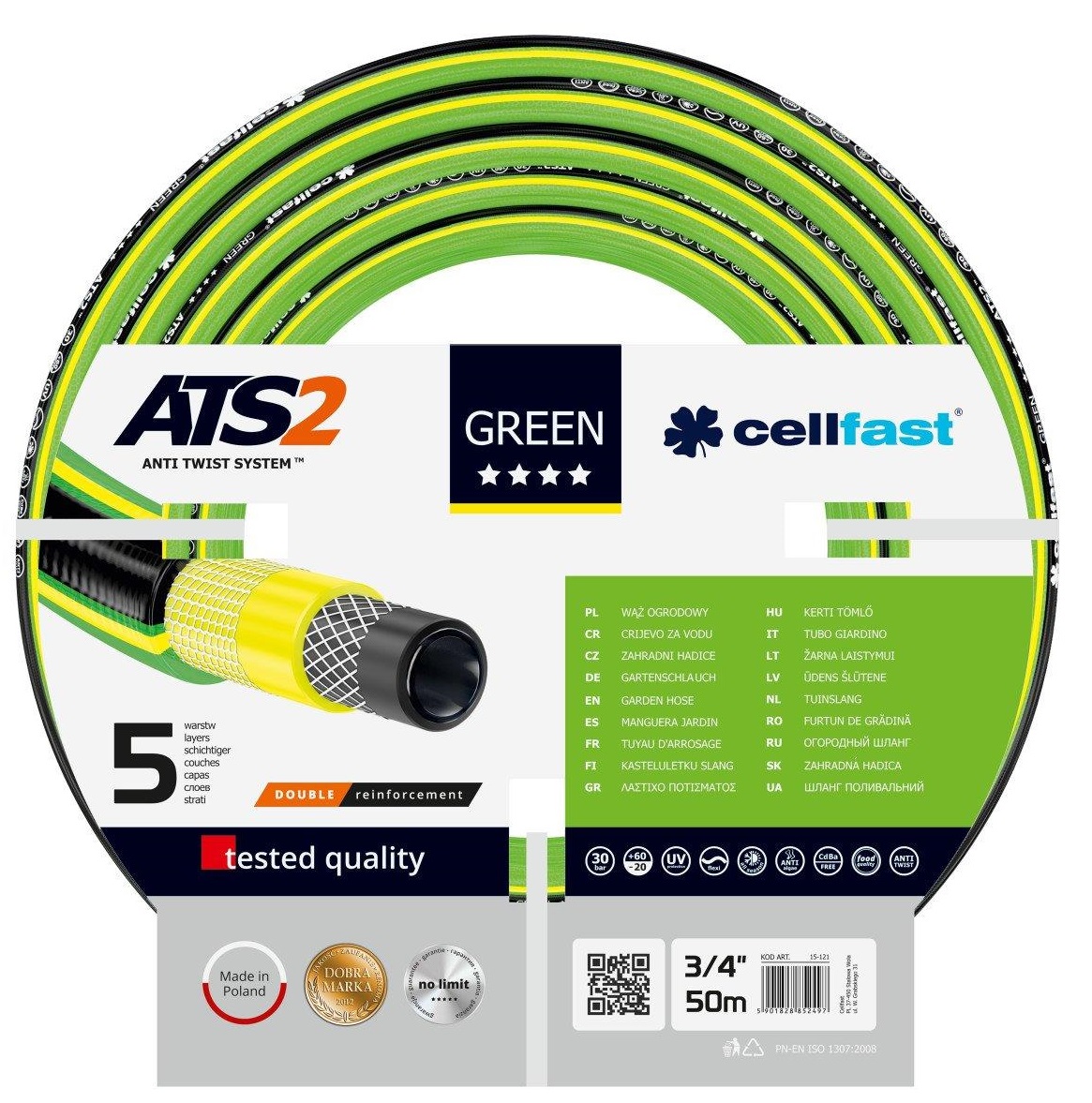 Шланг садовий Cellfast GREEN ATS, 3/4", 50м, 5 шарів, до 30 Бар, -20…+60°C