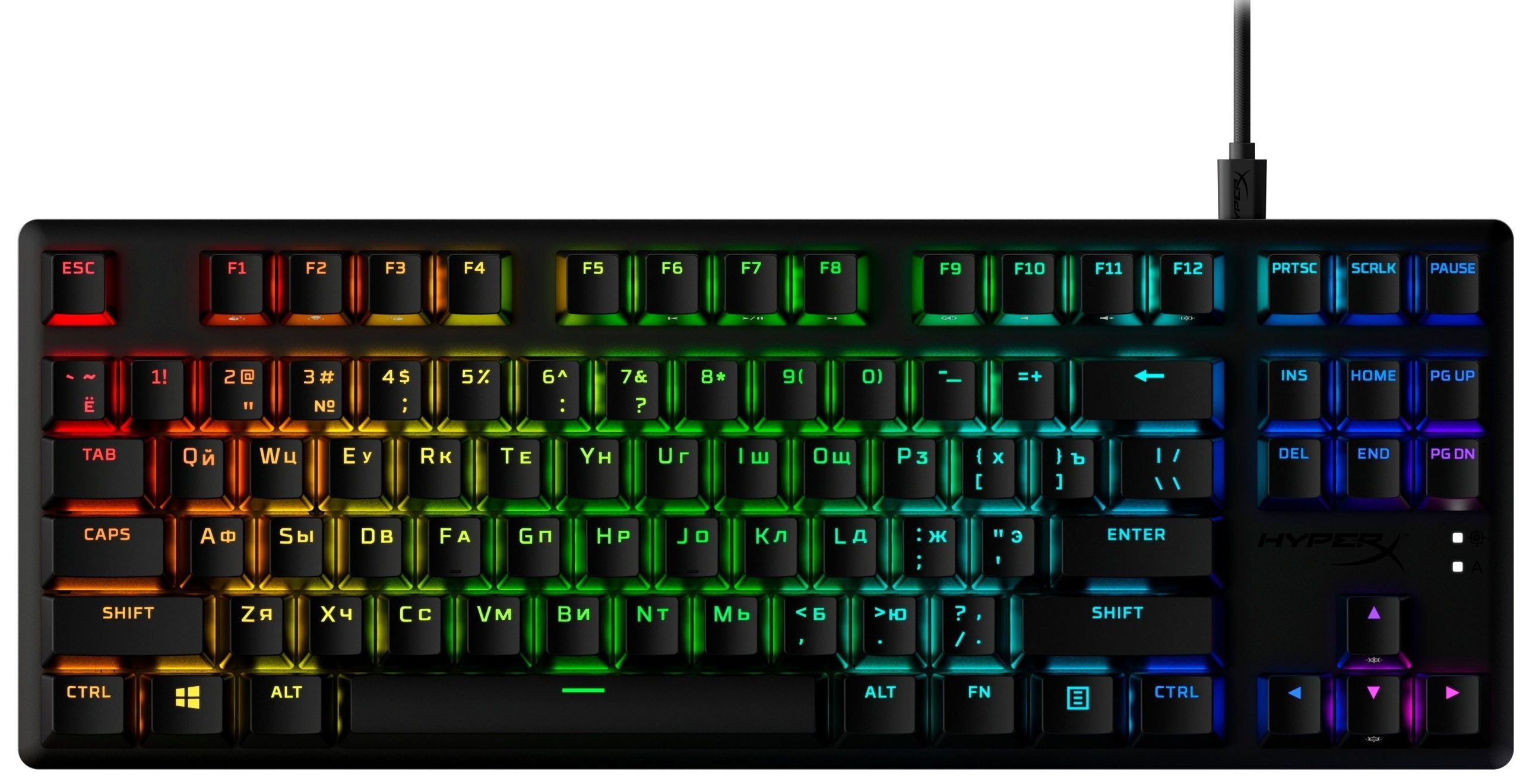 Ігрова клавіатура HyperX Alloy Origins PBT Aqua USB RGB RU, Black (639N9AA)