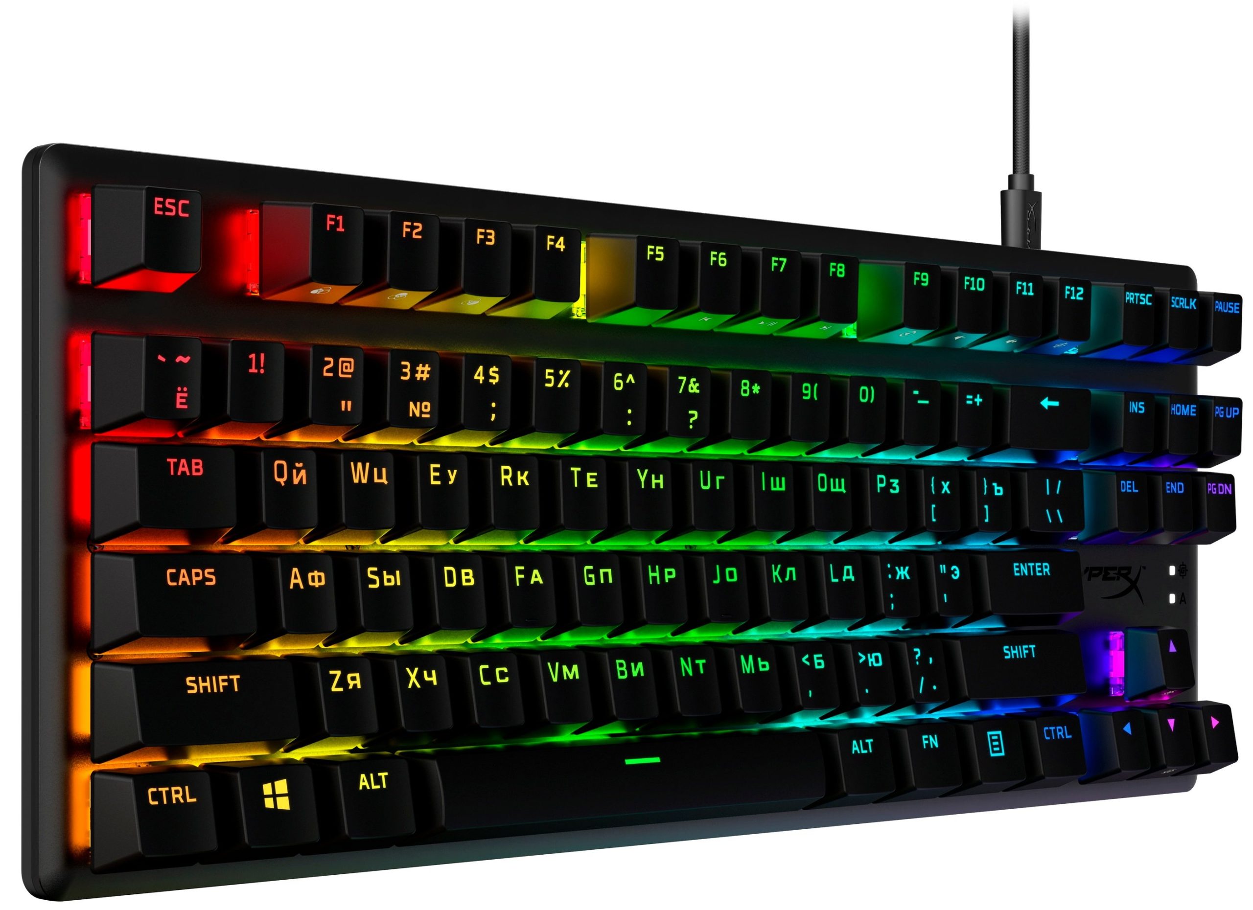 Ігрова клавіатура HyperX Alloy Origins PBT Aqua USB RGB RU, Black (639N9AA)