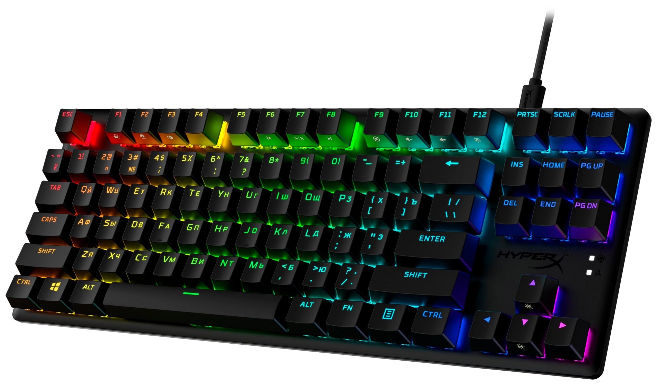 Ігрова клавіатура HyperX Alloy Origins PBT Aqua USB RGB RU, Black (639N9AA)