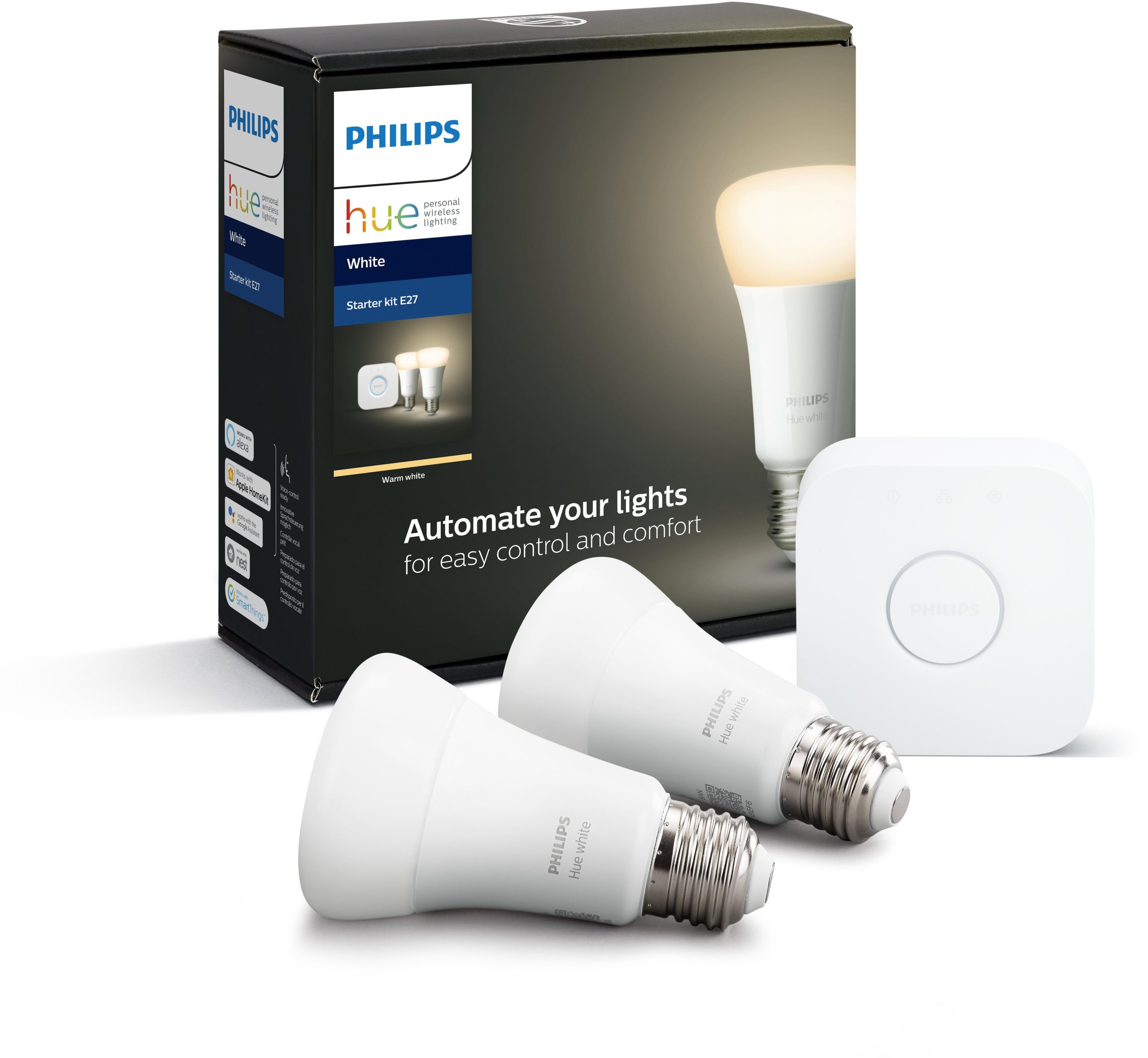 Набір Philips Hue (Bridge, лампа E27 White 2шт, лампа E27 15.5W White 2шт) (BRIDGE+E27W2P+E27W15W2P)