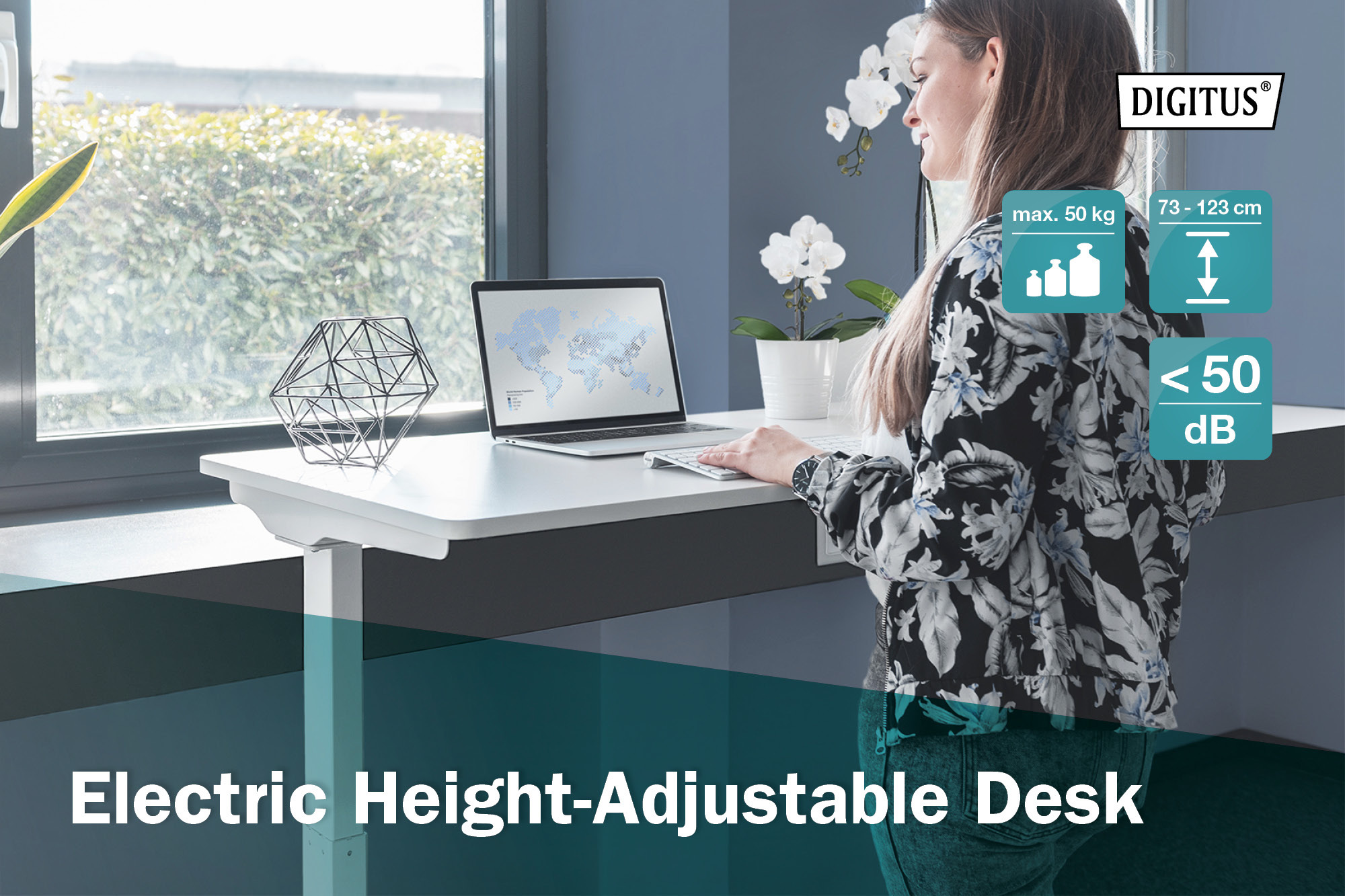 Стіл DIGITUS Electric Height Adjustable, 73-123cm, білий