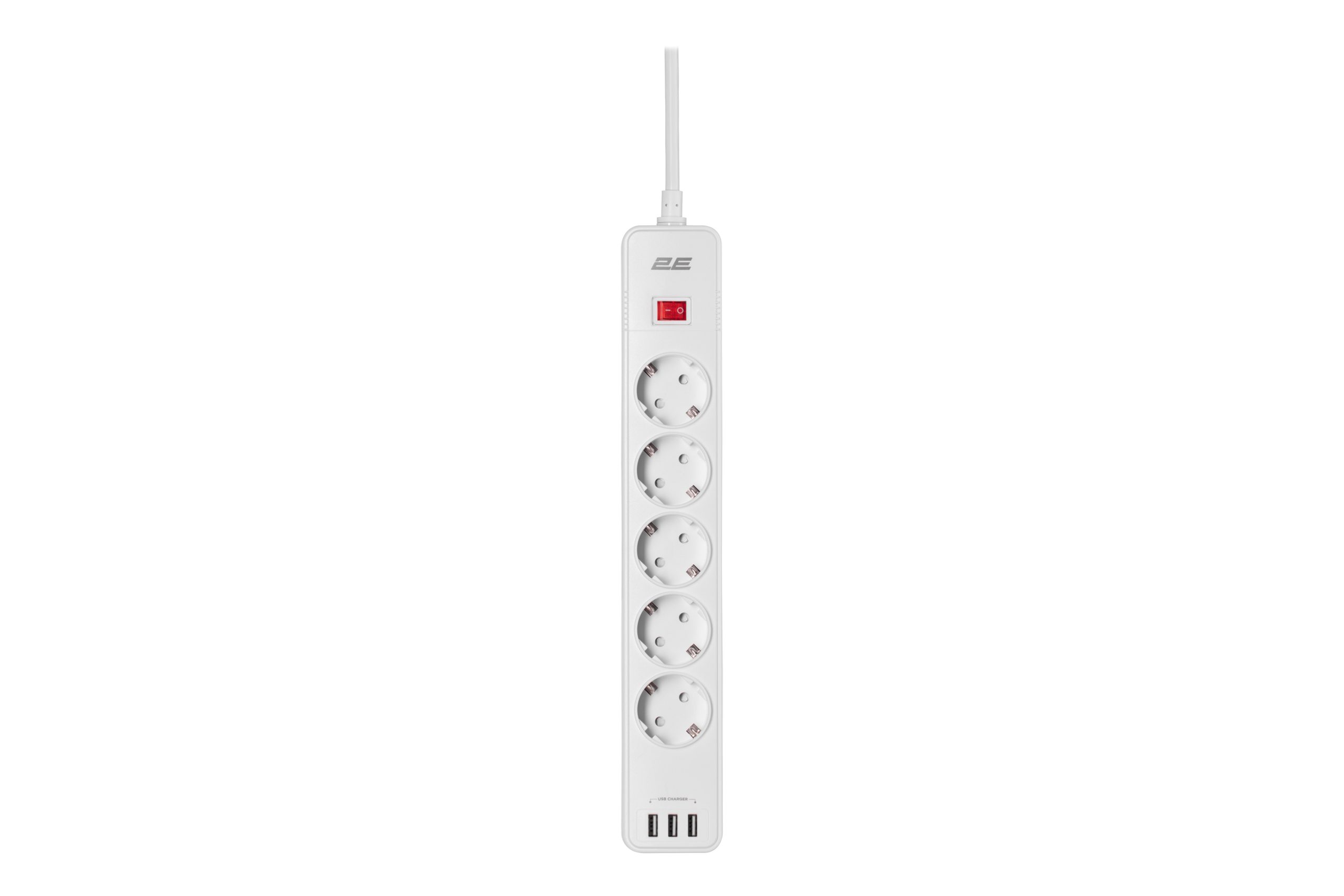 Мережевий фільтр 2E 5XSchuko 3G*1.5мм, 3*USB-A, 2м, white (2E-SP515M2USBWH)