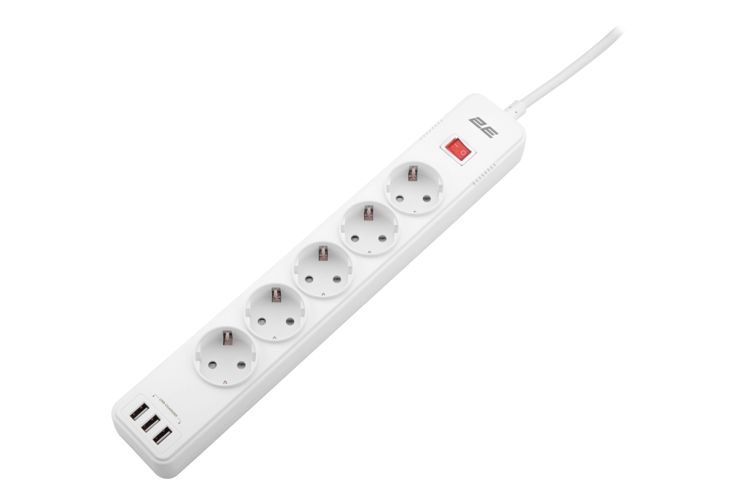 Мережевий фільтр 2E 5XSchuko 3G*1.5мм, 3*USB-A, 2м, white (2E-SP515M2USBWH)