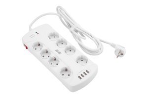 Мережевий фільтр 2E 8XSchuko 3G*1.5мм, 4*USB-A, 3м, white (2E-SP815M3USBWH)