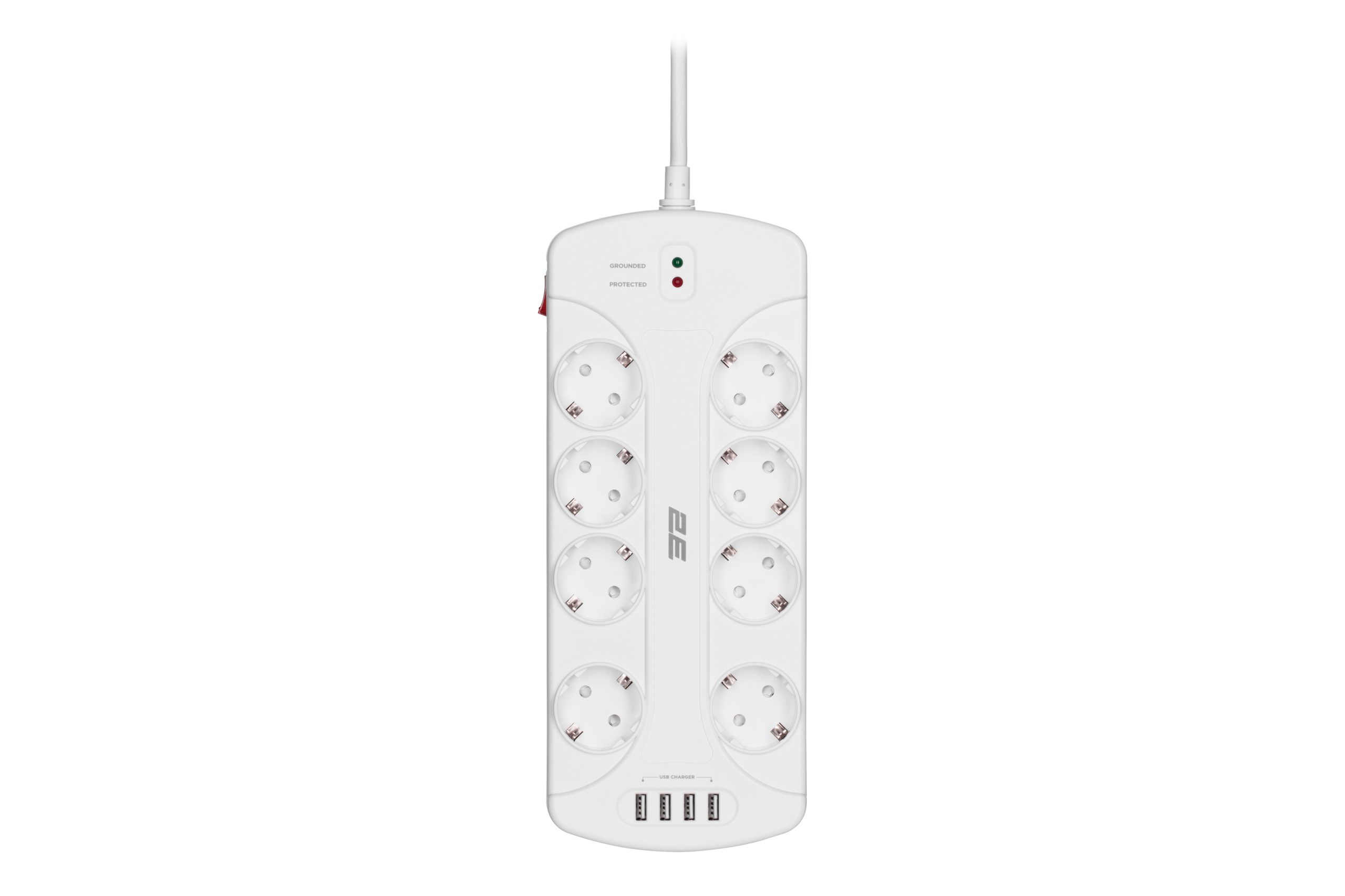 Мережевий фільтр 2E 8XSchuko 3G*1.5мм, 4*USB-A, 3м, white (2E-SP815M3USBWH)