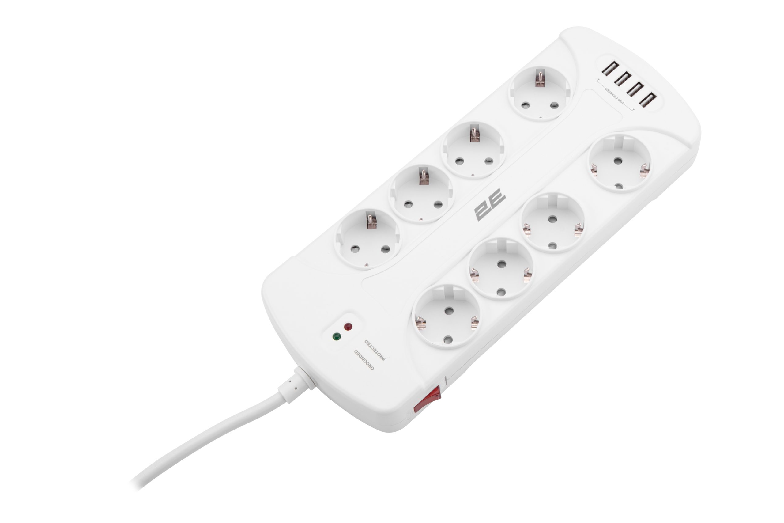 Мережевий фільтр 2E 8XSchuko 3G*1.5мм, 4*USB-A, 3м, white (2E-SP815M3USBWH)