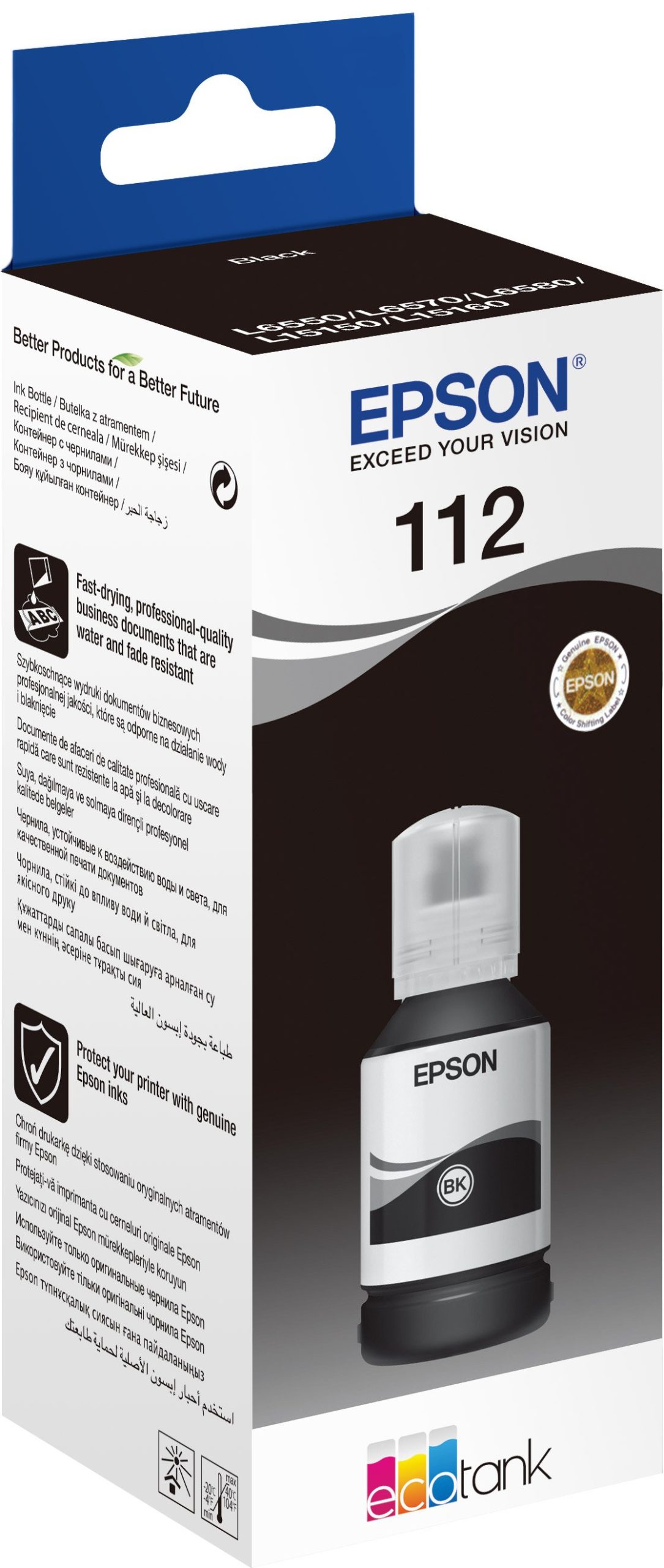 Контейнер с чернилами Epson 112 EcoTank L11160/L15150/L15160/L6490/L6550/L6570/L15180/L6580 Black pigm