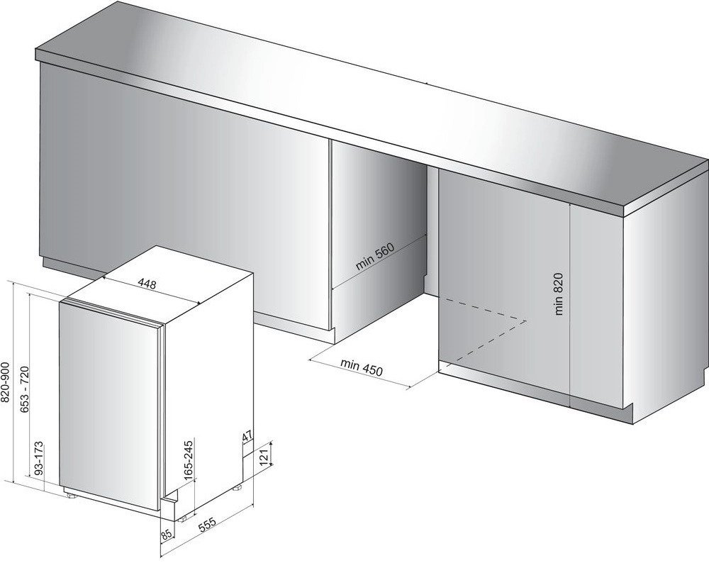 Посудомийна машина Hotpoint вбудована, 10компл., A++, 45см, дисплей, 3й кошик, білий