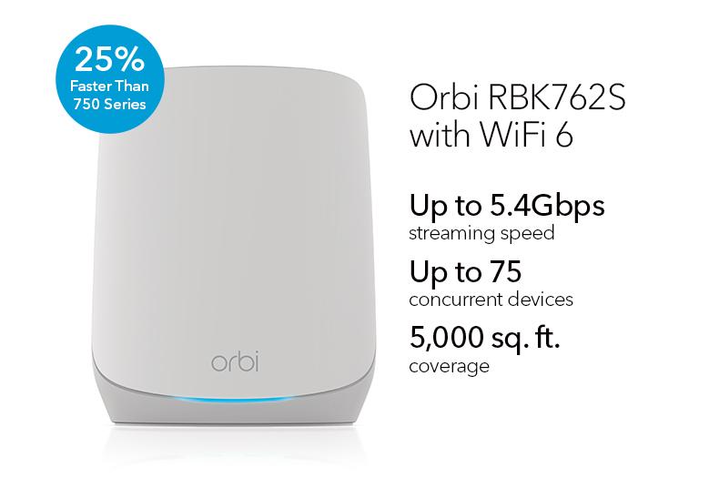 WiFi система NETGEAR Orbi RBK762 AX5400, WiFi 6, MESH, 3x GE LAN, 1x GE WAN, бел. цв. (2шт.) (RBK762S-100EUS)