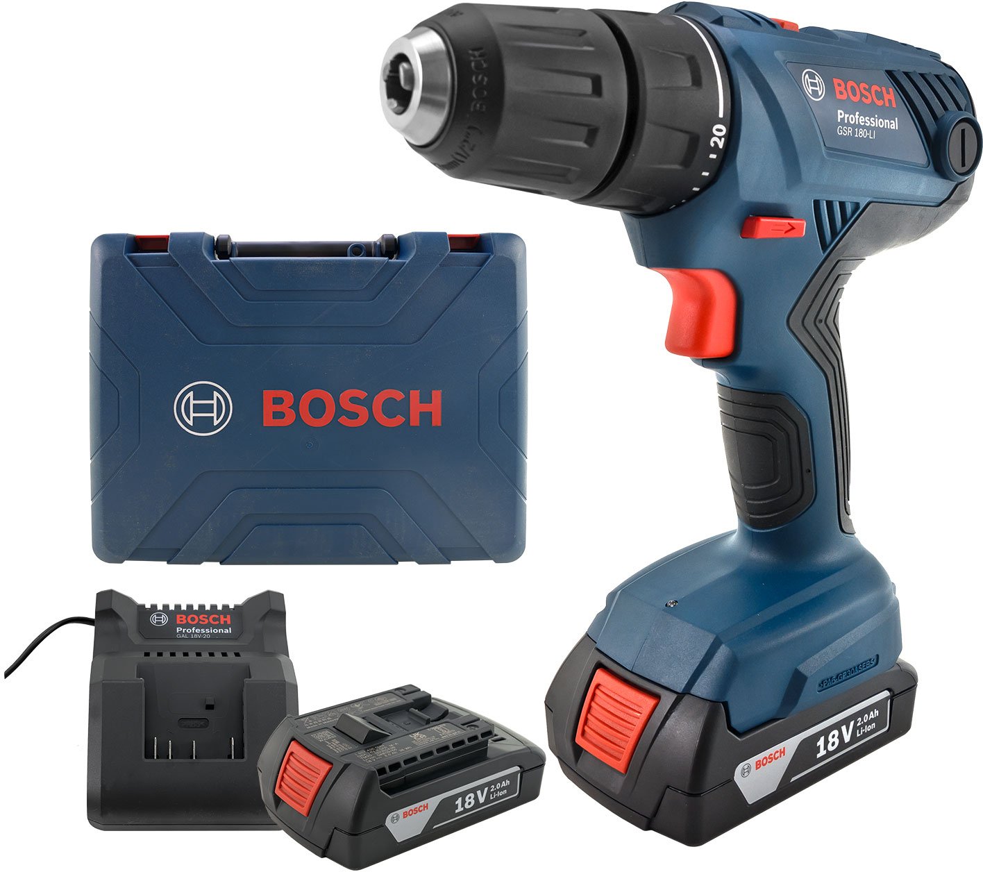 Аккумуляторный шуруповерт Bosch Professional GSR 180-LI, 2x2Ah