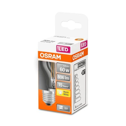 Лампа OSRAM LED E27 2700K 5.5Вт 806Лм P60 филаментная