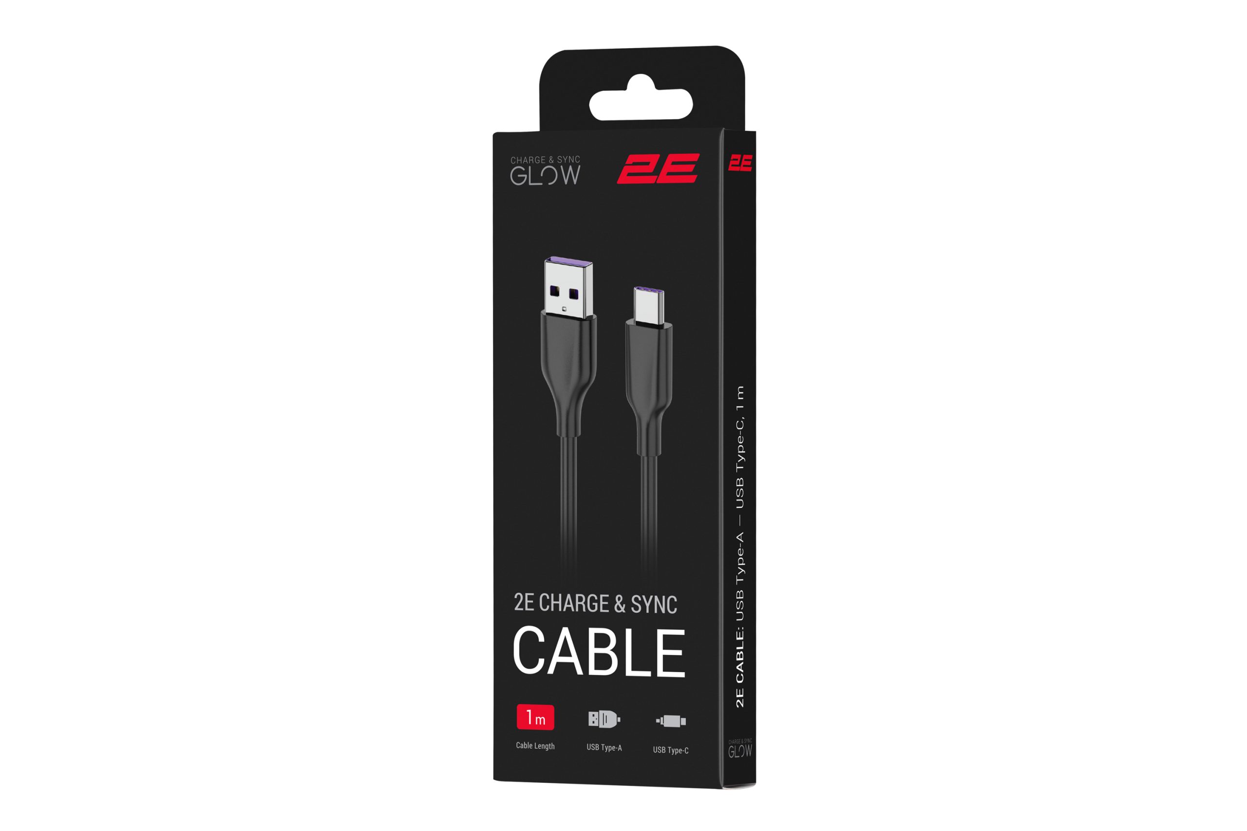 Кабель 2E USB-A – Type-C Glow 1m Black (2E-CCAC-BL)