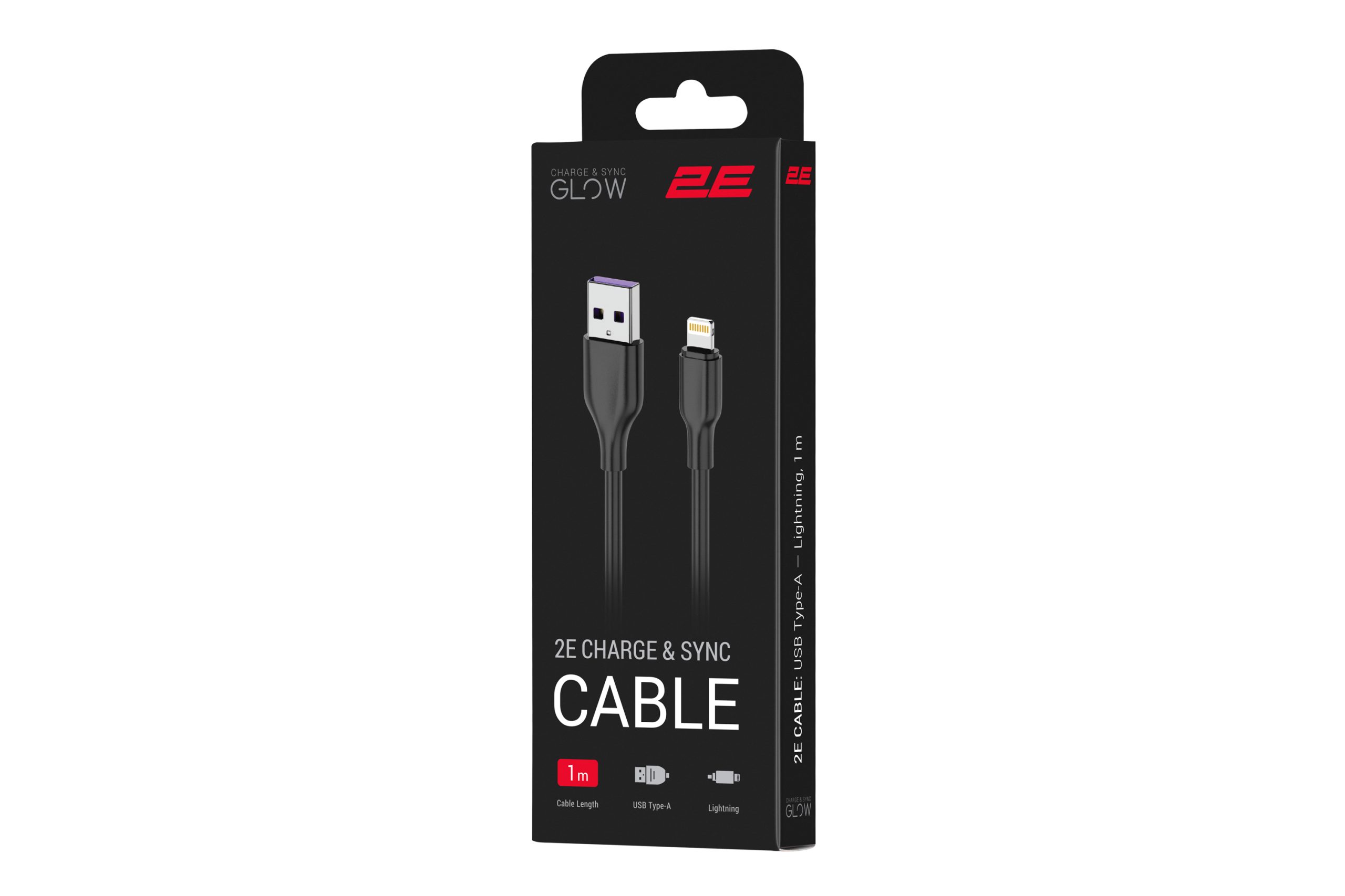 Кабель 2E USB-A – Lightning Glow 1m Black (2E-CCAL-BL)