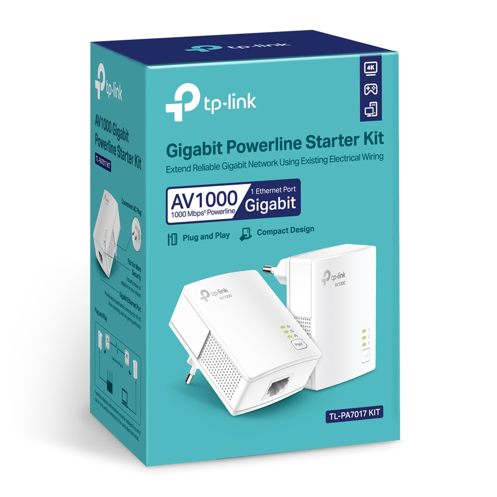 Комплект Адаптерiв Powerline TP-LINK TL-PA7017KIT AV1000, 1xGE, (TL-PA7017 2шт)