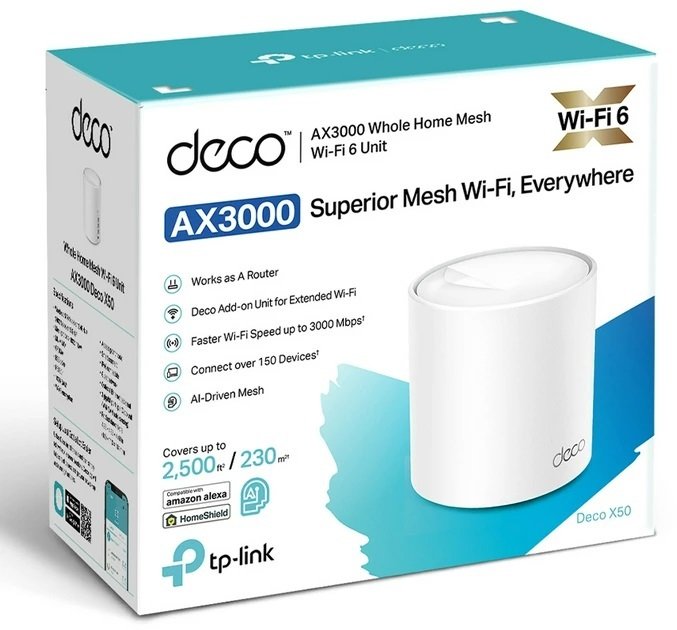 Маршрутизатор TP-LINK DECO X50 1PK AX3000 3xGE LANWAN MU-MIMO OFDMA MESH